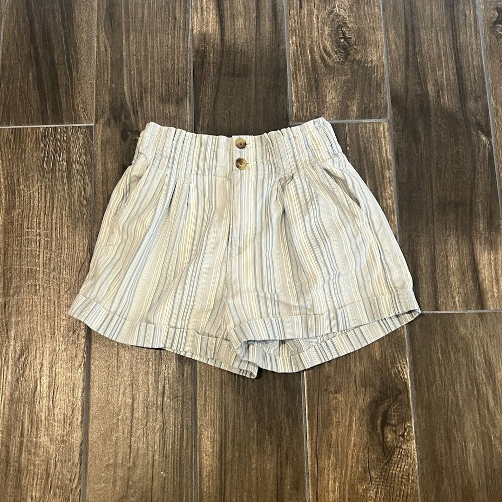 American Eagle High Waist Shorts Blue White Striped Ruffle Size 0